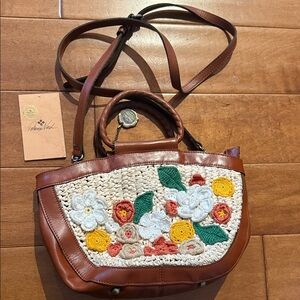 Patricia Nash Brown Floral Embroidered Women's Bag Leather with Crossbody strap